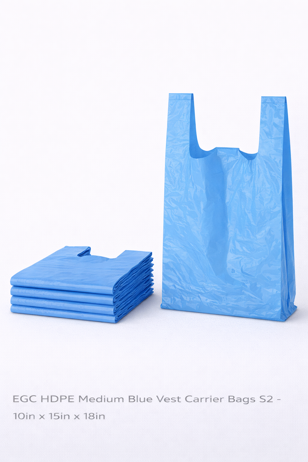 EGC HDPE Medium Blue Vest Carrier Bags S2 - 10in x 15in x 18in