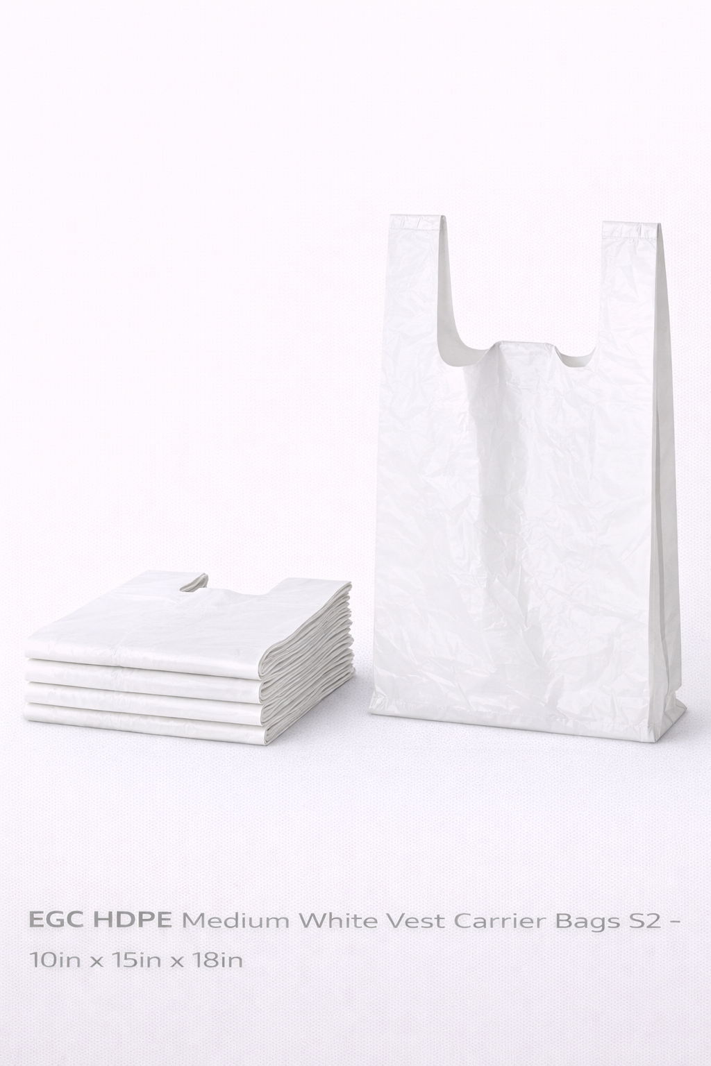 EGC HDPE Medium White Vest Carrier Bags S2 - 10in x 15in x 18in