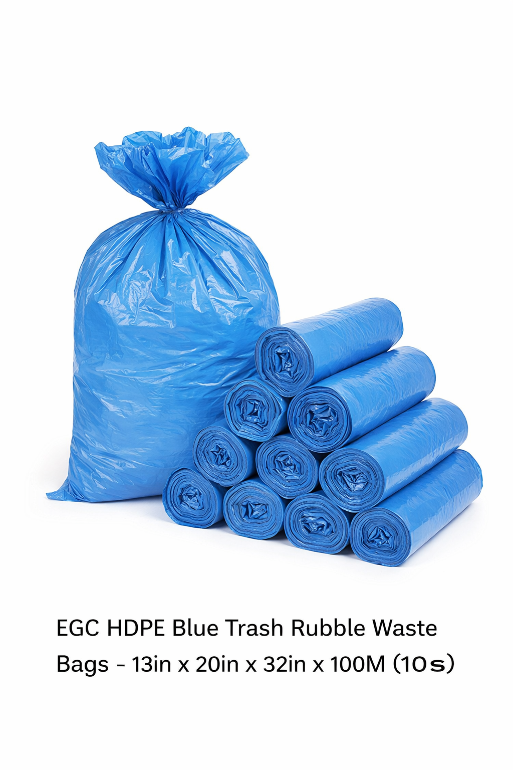 EGC HDPE Blue Trash Rubble Waste Bags - 13in x 20in x 32in x 100M (10s)