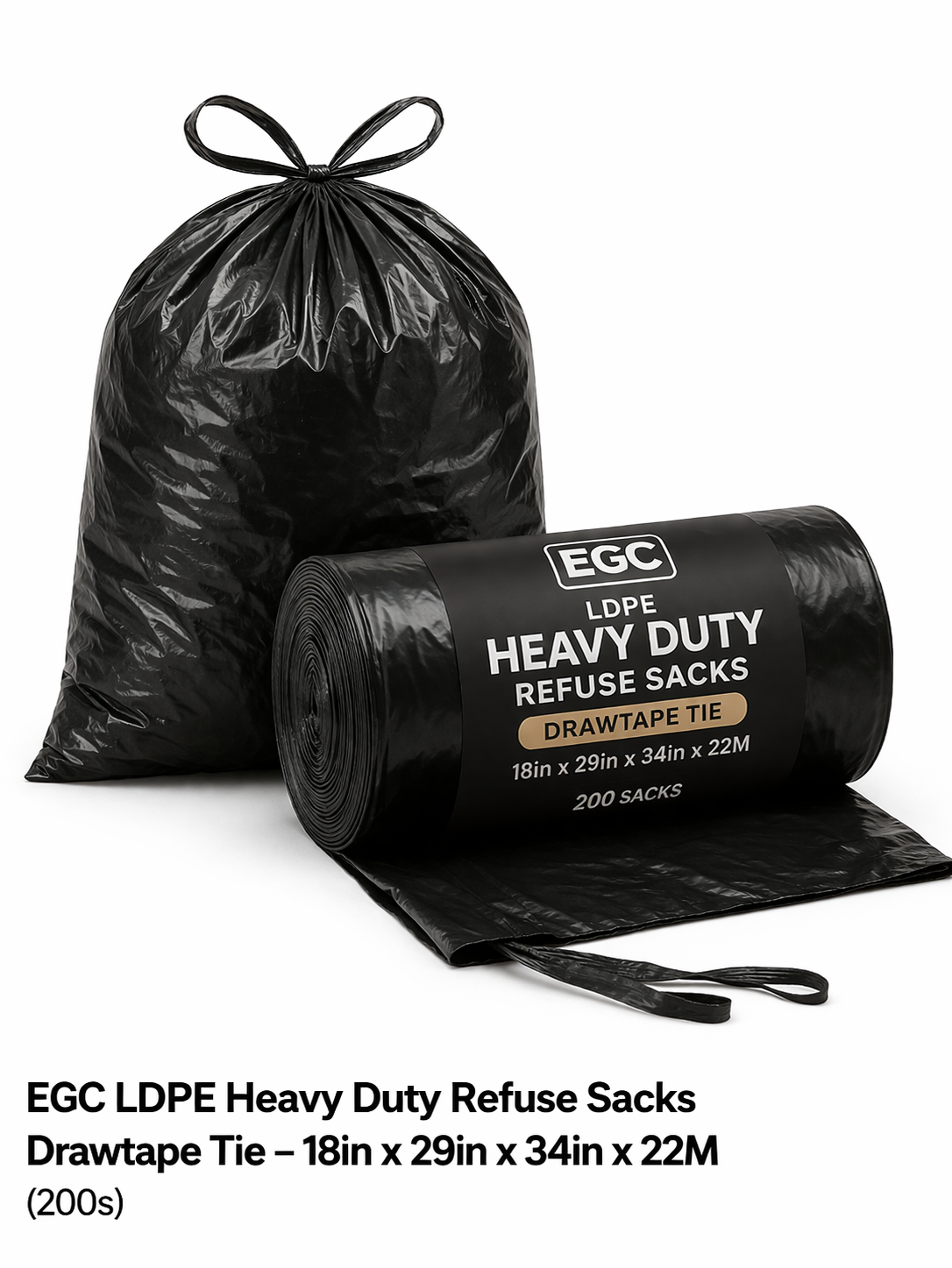 EGC LDPE Heavy Duty Refuse Sacks Drawtape Tie - 18in x 29in x 34in x 22M (200s)