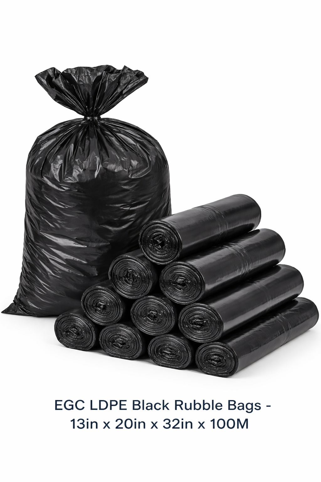 EGC LDPE Black Rubble Bags - 13in x 20in x 32in x 100M