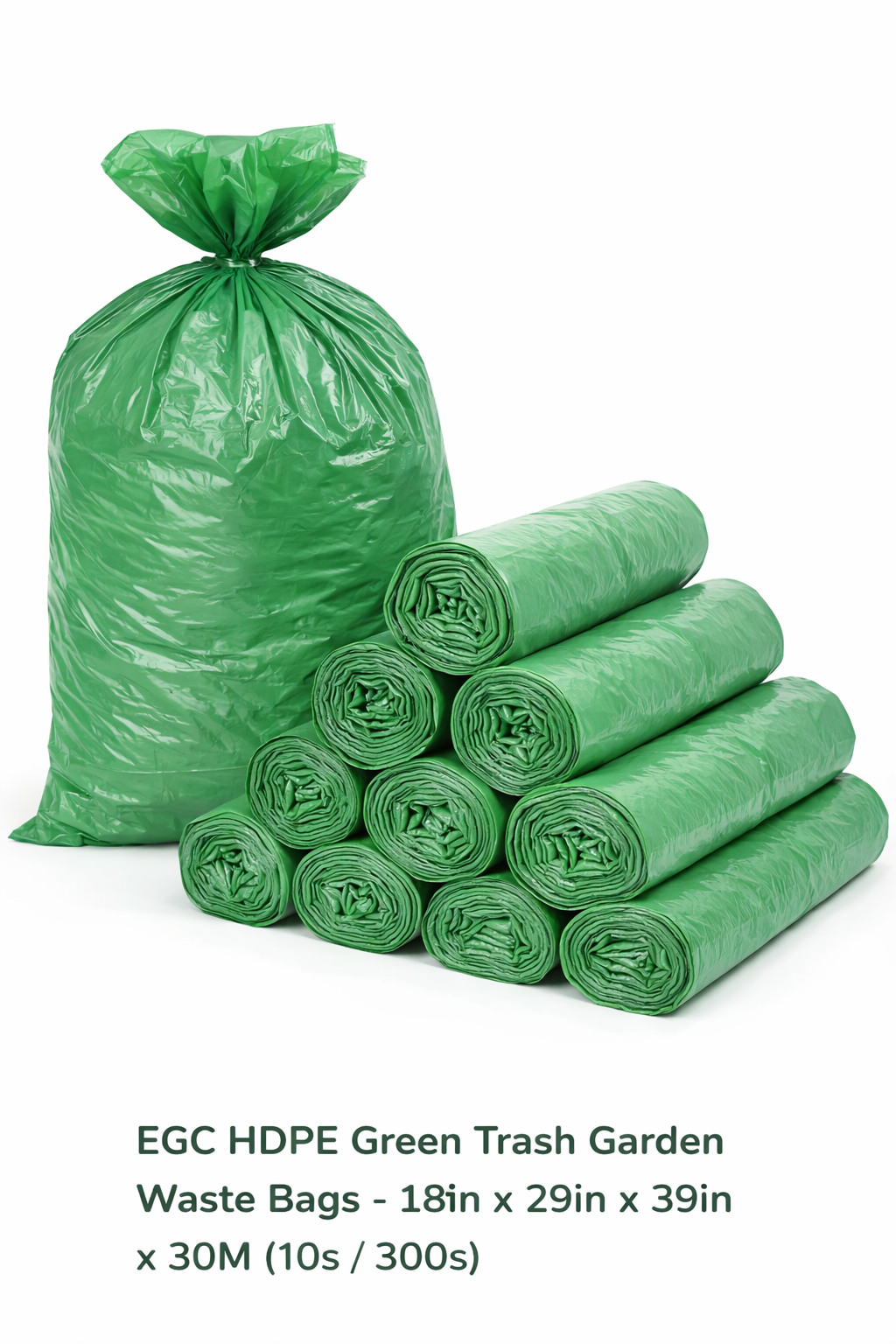 EGC HDPE Green Trash Garden Waste Bags - 18in x 29in x 39in x 30M (10s / 300s)