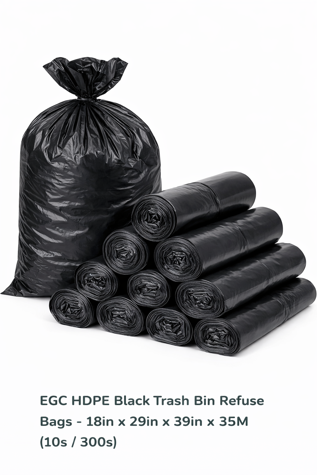 EGC HDPE Black Trash Bin Refuse Sacks - 18in x 29in x 34in x 22M (20s / 600s)