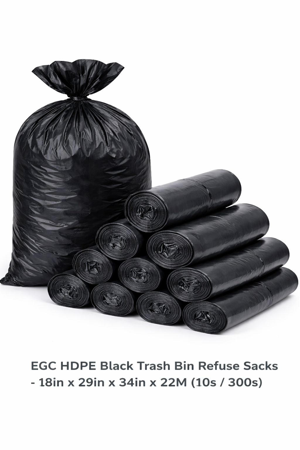 EGC HDPE Black Trash Bin Refuse Sacks - 18in x 29in x 34in x 22M (10s / 300s)