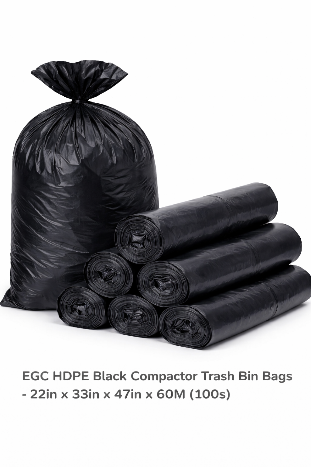 EGC HDPE Black Compactor Trash Bin Bags - 22in x 33in x 47in x 60M (100s)