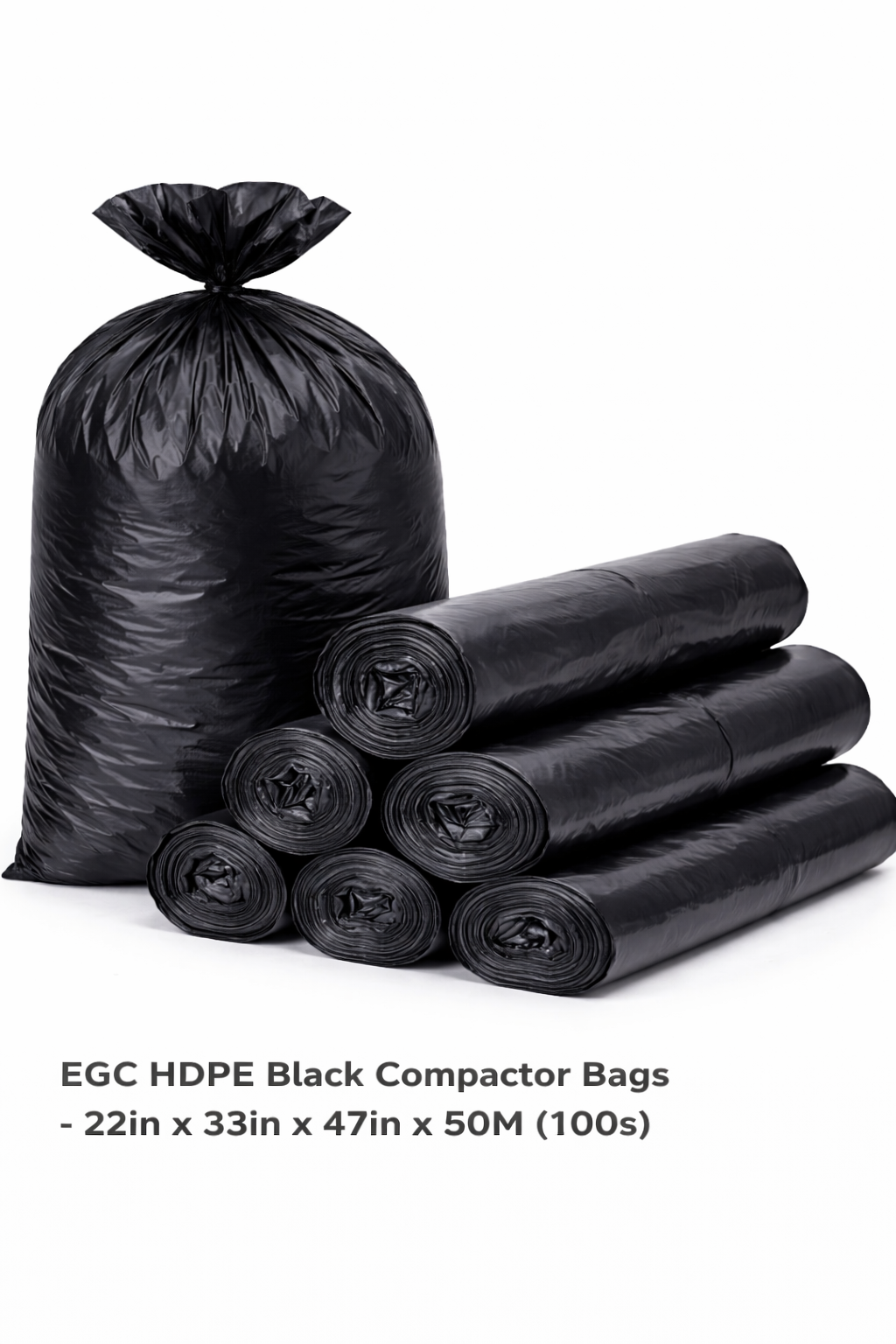 EGC HDPE Black Compactor Bags - 22in x 33in x 47in x 50M (100s)
