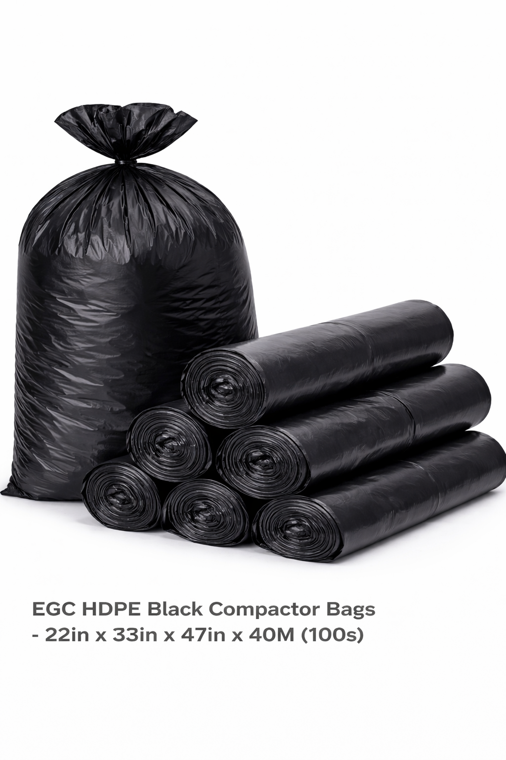 EGC HDPE Black Compactor Bags - 22in x 33in x 47in x 40M (100s)